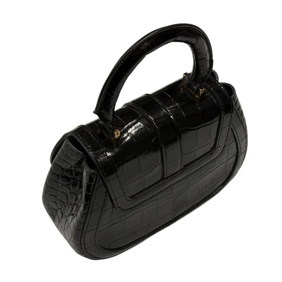 Versace Greca Goddess Croc-Embossed Top Handle Mini Bag in Black Calfskin - Picture 10 of 13